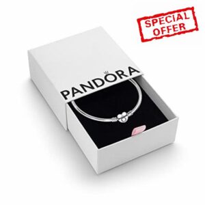 Pandora Moments Women's Sterling Silver Heart Clasp Bangle Bracelet for Charms
