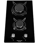 NOXTON Built-in 30cm 2 Burner Gas Hob Domino Black Glass Cooker with LPG Kit &FFD [Energy Class A+]
