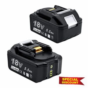 AKKOPOWER 2Pack Replacement Battery 18V 5500mAh Li-Ion Battery Compatible with BL1815 BL1830 BL1840 BL1850 18V 5.5Ah Battery with LED Indicato
