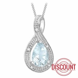 Carissima Gold 9ct White Gold 0.73ct Diamond and Aquamarine Crossover Pendant on Curb Chain Necklace of 46cm/18"