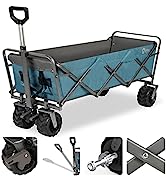 Sekey foldable garden cart with brake, heavy duty folding wagon with large wheel, trolley cart ou...