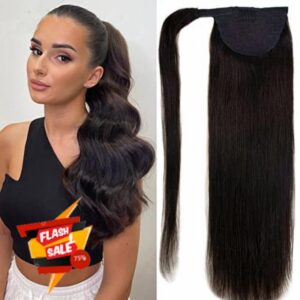 Ugrace Hair Ponytail Extension Human Hair Virgin Straight Human Hair Wrap Around Long Ponytail Clip in Hair Extensions One Piece Hairpiece Hair For Women (18 inch