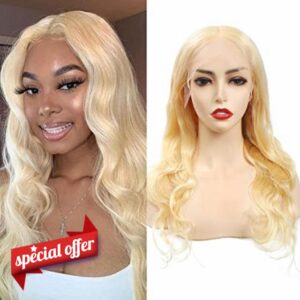 Blonde Human Hair Wigs 613 Lace Front Wig Human Hair Middle Part Pre Plucked Natural Hairline Lace Frontal Wig with Baby Hair 150% Density Straight Wigs For Women (14 Inch (Pack of 1)