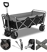 Sekey foldable garden cart with brake, heavy duty folding wagon with large wheel, trolley cart ou...