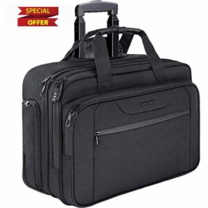KROSER Rolling Laptop Bag Premium Wheeled Briefcase Fits Up to 17.3 Inch Laptop Water-Proof Overnight Roller Case Computer Bag with RFID Pockets for Travel/Business/School/Men/Women-Black