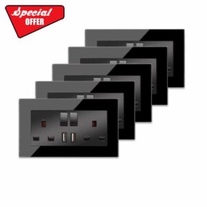 5 Pack CNBINGO Double Switched Socket with 2 USB Charging Ports