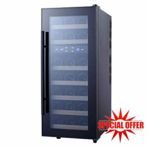 Cavecool wine cooler for 21 bottles | Wine Cooler with two temperature zones 7-18°C and 10-18°C| Eco friendly Wine Fridges with Energy class B | Black glass