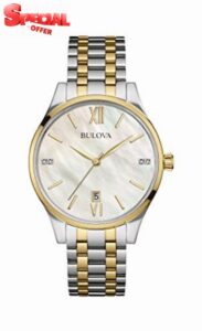 Bulova Women's Diamond Quartz Watch with Mother of Pearl Dial Analogue Display and Stainless Steel Gold Plated Bracelet 98S149