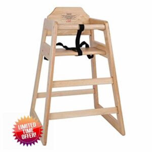 Bolero Wooden High Chair - Natural Finish Wood Design with Armrest & Foot Rest