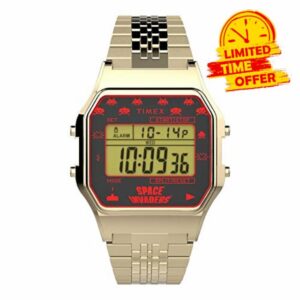 Timex Unisex Digital Watch with a Stainless Steel Bracelet T80 X Space Invaders