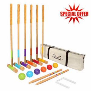 GoSports Six Player Croquet Set for Adults & Kids - Modern Wood Design with Deluxe (35") and Standard (28") Options