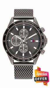 Tommy Hilfiger Analogue Multifunction Quartz Watch for Men with Gunmetal Stainless Steel Mesh Bracelet - 1792019
