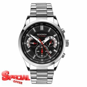 Sekonda Men's Black Dial Stainless Steel Dual Time Watch