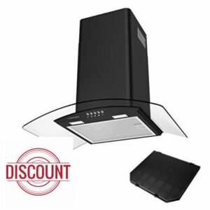 CIARRA CBC6B506 Cooker Hood 60cm Curved Glass Chimney Hood with 3 Speed Ducted&Ductless Kitchen Ventilation Extractor Fan with Carbon Filter            [Energy Class A]
