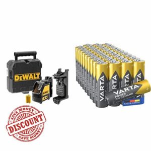 DEWALT 2-Way Self Levelling Ultra Bright Cross Line Red Laser DW088K & VARTA Power on Demand AA Mignon Batteries