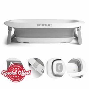 Twistshake Foldable & Non-Slip Baby Bath Tub | Ergonomic Collapsable and Secure | Portable Bathtub for Infants | Toddler Shower Tub | Suitable for 0+ Months | Capacity: 30L | Grey White