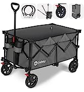Sekey All Terrain Wheels Folding Wagon Cart with Brake, Large Capacity Collapsible Beach Cart, He...