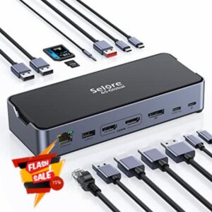USB C Docking Station 15 IN 1 Dual Monitor Docking Station Single 8K Triple 4K Display Laptop Dock Triple Monitor to 2 HDMI DisplayPort 10Gbps USB 3.1 100W PD RJ45 Gigabit Ethernet Audio for Dell HP