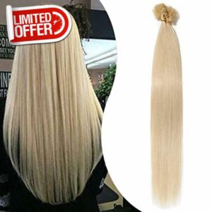 Elailite Pre Bonded Hair Extensions Human Hair 1g Keratin Extension U Tip 50 Strands - 100% Remy Human Hair Straight (#60 Platinum Blonde