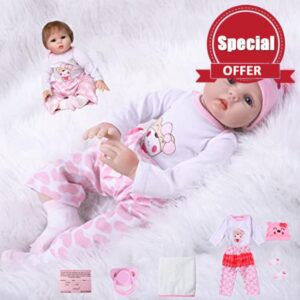 Anyee 22 Inch 55cm Reborn Babies Lifelike Soft Silicone Vinyl Reborn Toddler Dolls Handmade Baby Reborn Xmas Gift Cheap Reborn Dolls Toy Gift Real Life Dolls Toddler (Reborn Dolls 22 inch Girl)