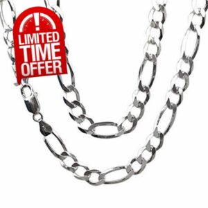 TreasureBay 8mm Solid 925 Sterling Silver Figaro Chain Available in 50cm and 55cm - Mens Silver Chai