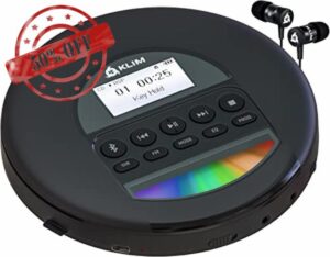 KLIM Nomad - NEW 2023 - Portable CD Player Walkman with Long-lasting Battery - With Headphones - Radio FM - Compatible MP3 CD Player Portable - TF Card Radio FM AM Bluetooth - Ideal for cars - Black
