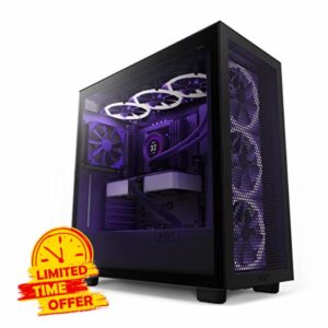 NZXT H7 Flow - CM-H71FB-01 - ATX Mid Tower PC Gaming Case - Front I/O USB Type-C Port - Quick-Release Tempered Glass Side Panel - Vertical GPU Mount - Integrated RGB Lighting - Black