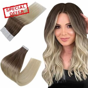 Easyouth Human Hair Tape in Extensions Balayage Ombre Tape in Hair Extensions Brown to Blonde Real Hair Extensions Tape in 40g 18 Inch 20Pcs