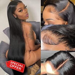 Lace Front Wigs Human Hair Straight 13x4 HD Lace Frontal Wigs Human Hair Wig for Black Women Pre Plucked With Baby Hair Bleached Knots 180% Density Glueless Brazilian Virgin Human Hair Wigs(20 Inch)