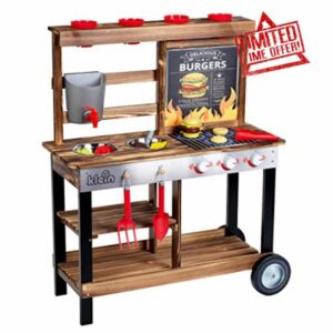 Theo Klein 2368 Beach Picnic - BBQ Country Summer Kitchen I Wooden mud kitchen with barbecue & plant station I Incl. accessories I Toy for children from 3 years