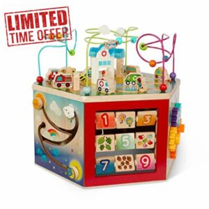 Battat – Wooden Activity Cube – Toddler Activity Center – Baby Play Cube – Bead Maze – CurioCity – 12 Months +