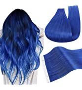 Ugeat Tape in Human Hair Extensions 16 Inch Seamless Hair Extensions Skin Weft Blue Hair Extensio...