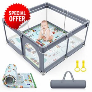 VANCLE Baby Playpen with Mat 127cm x 127cm Playpen for Babies and Toddlers