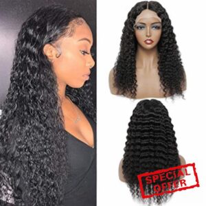 Beishika Human Hair Wigs Curly Lace Front Wigs Human Hair T-Middle Part 13x4x1 Lace Frontal Wig for Black Women Pre Plucked Natural Hairline Glueless Brazilian Human Hair Wig (24inch