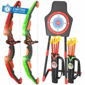 Doloowee 2 Pack Set Bow and Arrow for Kids with LED Lights - New Upgrade Archery Set Includes 2 Super Bow