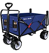 BEAU JARDIN Folding Wagon Garden Cart Foldable Push Trolleys Collapsible Utility 100KG Max load S...