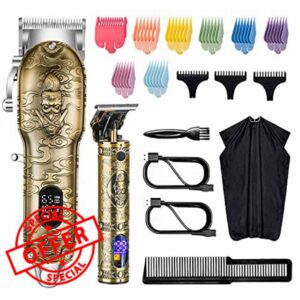 Hair Clippers Set for Men Cordless T-Blade Hair Trimmer Professional Beard Trimmer Mens Rechargeable Stubble Trimmer Waterproof Mens Grooming Kit Adjustable Barber Haircut Machine