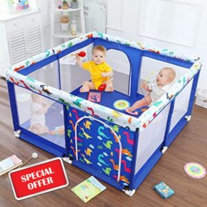 Baby Playpen 49 x 49 x 26.7 inch Portable Kids Sturdy Safety Play Center Yard with Super Soft Breathable Mesh Indoor & Outdoor Kids Activity Center Fence Playpens for Infants and Babies