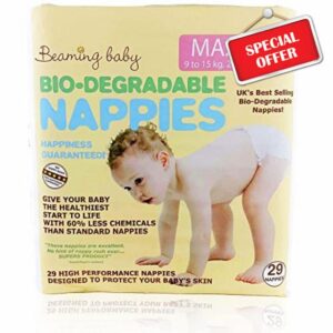 Beaming Baby Biodegradable Eco Nappies Size 4 (9-15 kg / 23-34 lb) - 145 Nappies (5 Packs x 29) Monthly Pack. No Nappy Rash