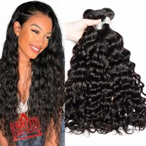 VIPbeauty Natural Ocean Wave Human Hair 3 Bundles Deal 20 22 24 Inch Brazilian Virgin Human Hair Extensions Soft Double Weft Water Wave Human Hair Weave 300g