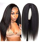 V Part Wig Human Hair Kinky Straight Yaki Wig 20 Inch Yaki Straight Human Hair Wigs for Black Wom...