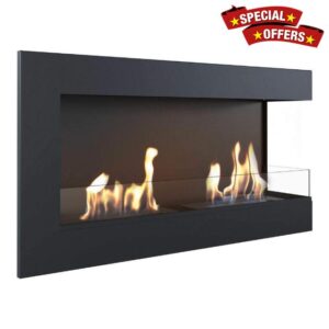 KRATKI Delta Corner Fi | Bio Fi 900 x 280 mm | Wall Fireplace with Glazing 4 mm | Ideal for Open and Modern Interiors | T躒 - Rheinland Tested | Open to Righ
