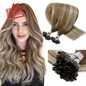 LaaVoo Real Human Hair U Tip Extensions Ombre Blonde 16 inch Prebonded Hot Fusion Nail Tip Human Hair Extensions Keratin Balayage Brown to Blonde U-Tip Remy Hair Extensions 50s/50g