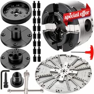 BestEquip Lathe Chuck 3.75 inch Woodturning Chuck 4 Jaws Lathe Chucks Set Nova Lathe Chuck Wood Lathe Bowl Chuck with Set of Quality Accessories Bevel Gear and A Case for Woodworking