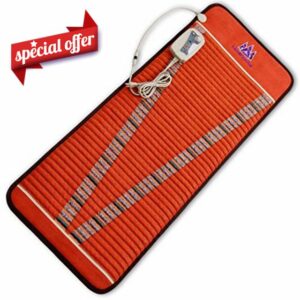 MediCrystal Far Infrared Bio Magnetic V-Mat - Midsize 24"W x 59"L (60x150 cm) - Adjustable FIR Heating 30-70°C (86-158°F) & PEMF Frequency 1-30 Hz - Natural Amethyst & Tourmaline - Red Brown 220-240V