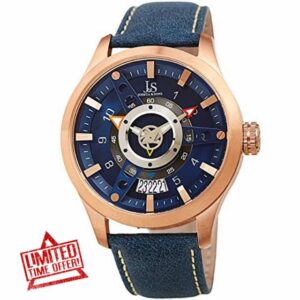 Joshua & Sons Sporty Rugged Unique Men's Watch - Fan-Like Dial Plate Set ATOP a Deep Set Dial with Bold Markers and Hands - JX15