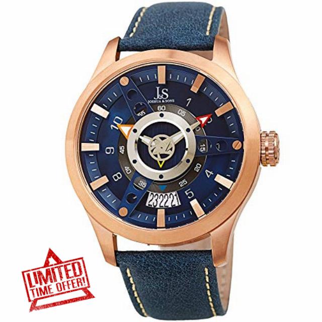 Joshua & Sons Sporty Rugged Unique Men's Watch - Fan-Like Dial Plate Set ATOP a Deep Set Dial with Bold Markers and Hands - JX15