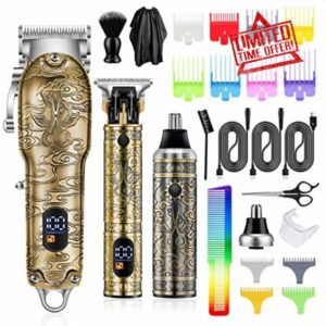 Roziapro Professional Hair Clipper for Men Electric Hair Trimmer T-Blade Trimmer Cordless Mens Beard Trimmers Nose Hair Trimmers Three Types Barber Clippers Rechargeable Men Hair Cutting Grooming Ki