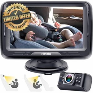 Baby Car Camera HD 1080P Baby Car Mirror 5 Mins Easy Installation Crystal Night Vision Infant Travel Safety Kit Rohent N06