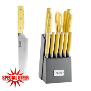 hecef 14 Pieces Kitchen Knife Set with Wooden Block